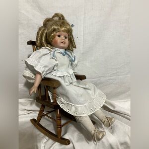 Classic White Porcelain Doll with Blonde Hair
